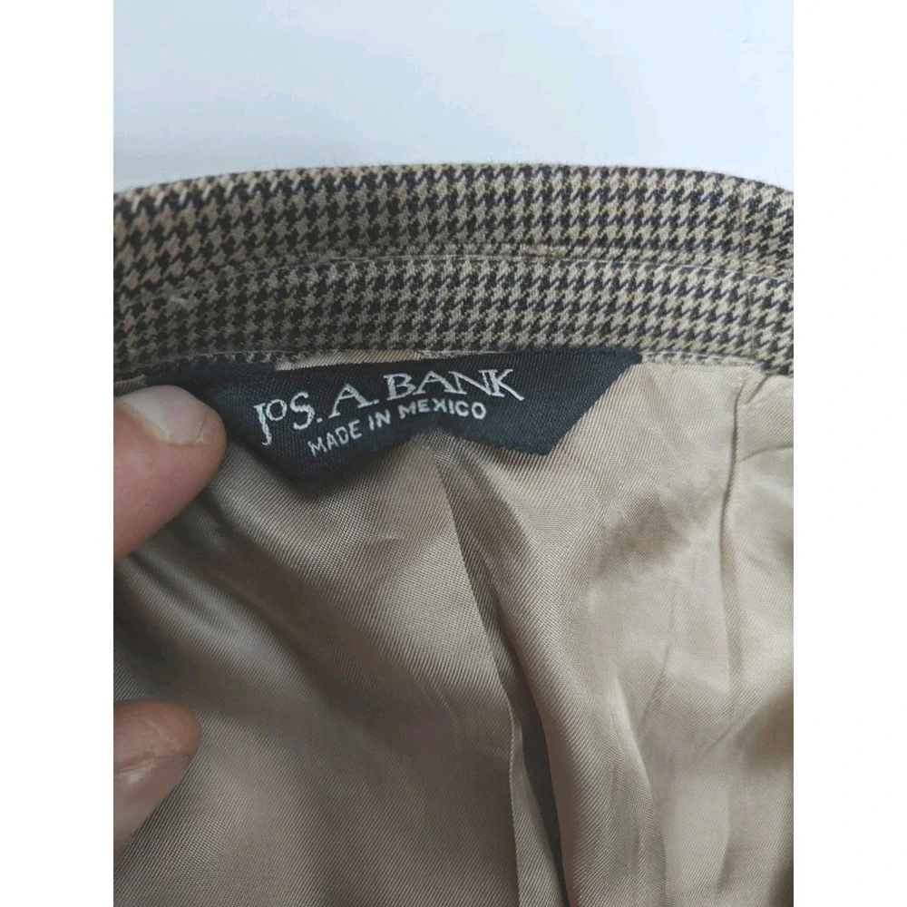 Jos A Bank Mens Wool Sport Coat 46R Brown Houndstooth 2 Button Blazer O703